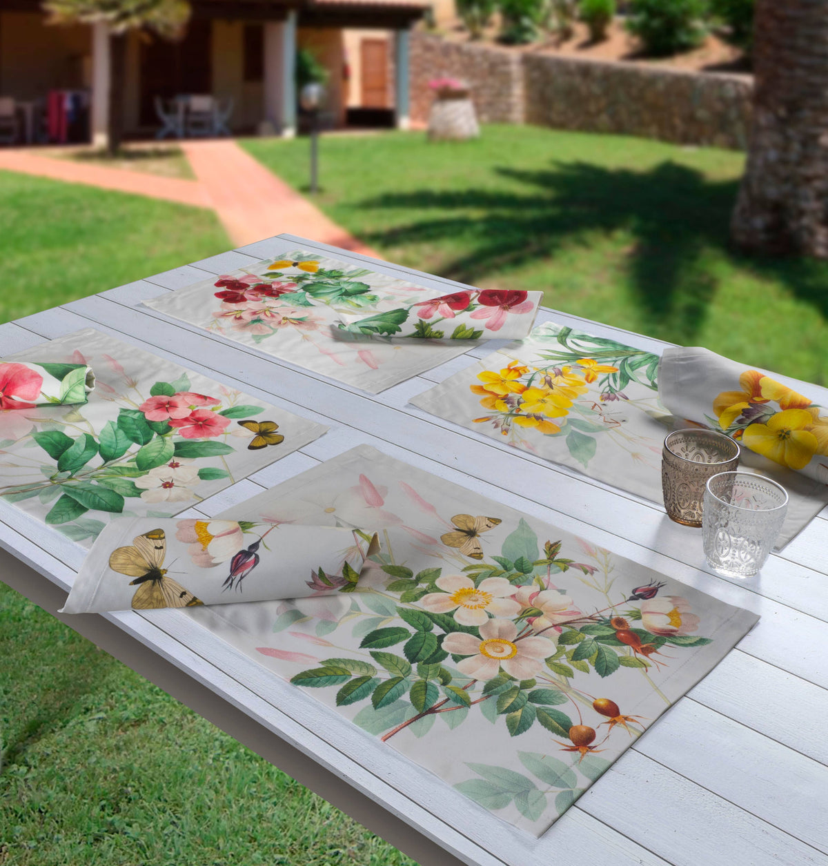 Set aus 4 Tischsets Blooming Baumwollsatin 100% Made in Italy - The Napking