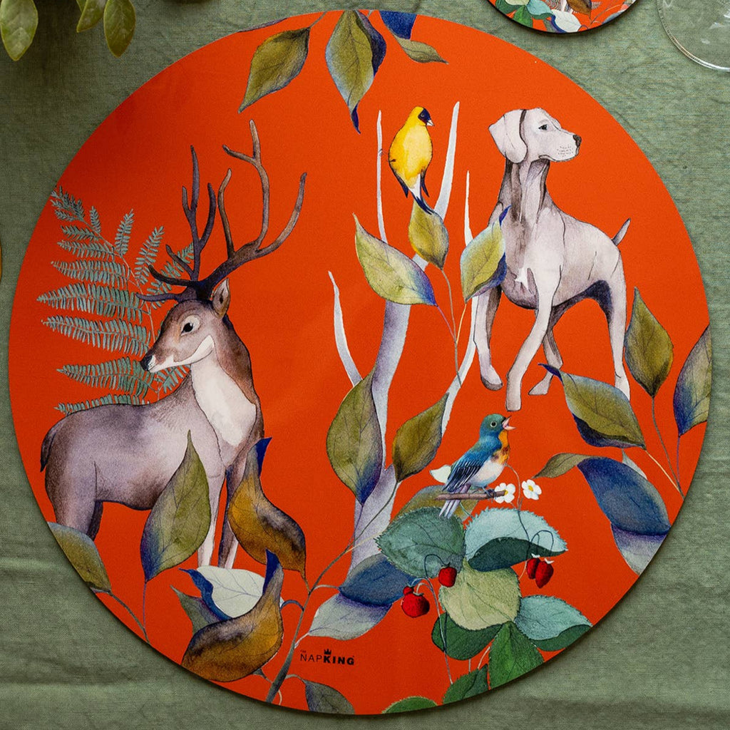 Set of 2 round hardboard placemats «Caccia», 100% Made in Italy - The Napking