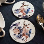 Buck wood and cork coasters with woodland print, view 5