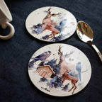 Buck wood and cork coasters with woodland print, view 2