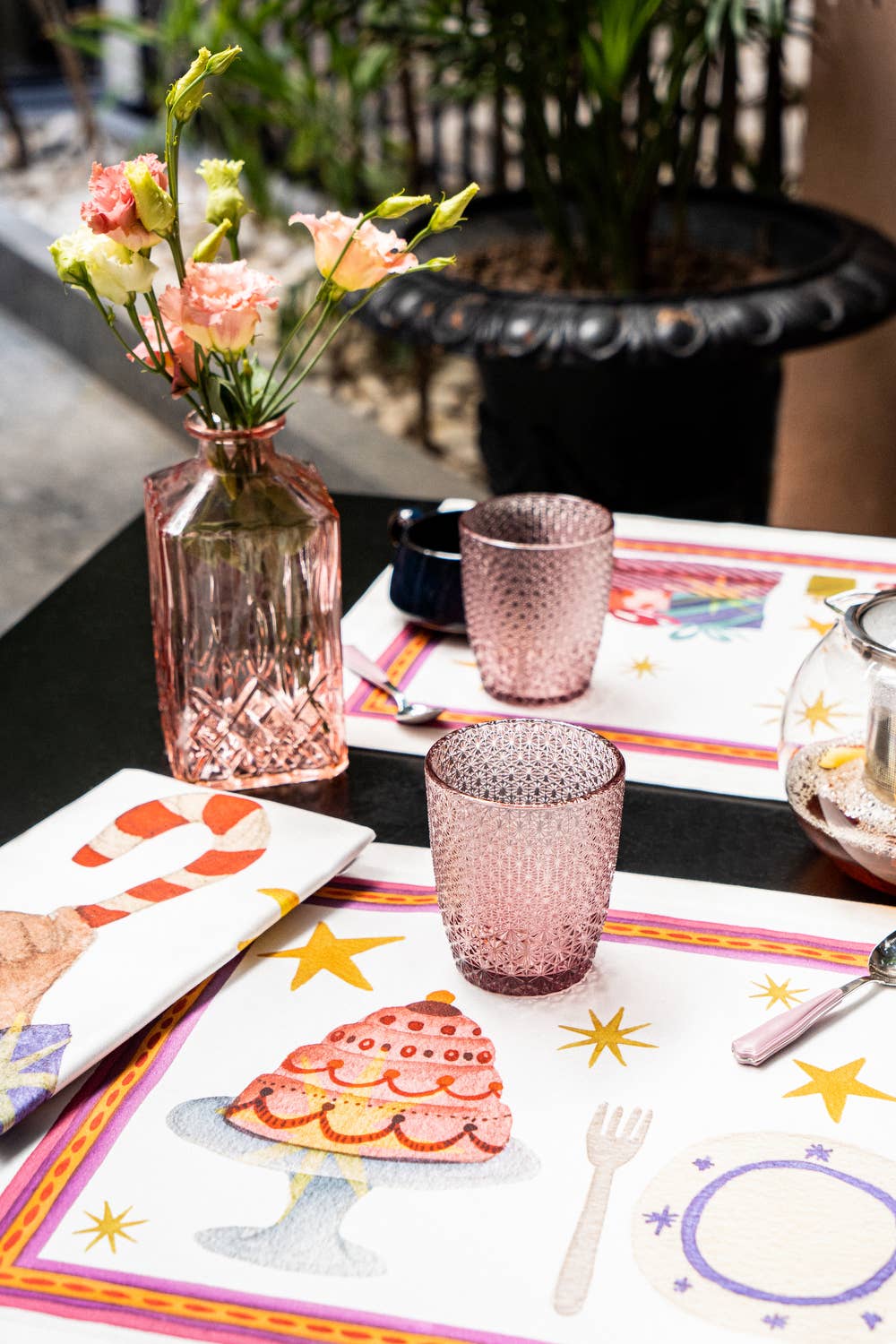 Set de 4 sets de table «Xmas Party» satin de coton 100% - The Napking
