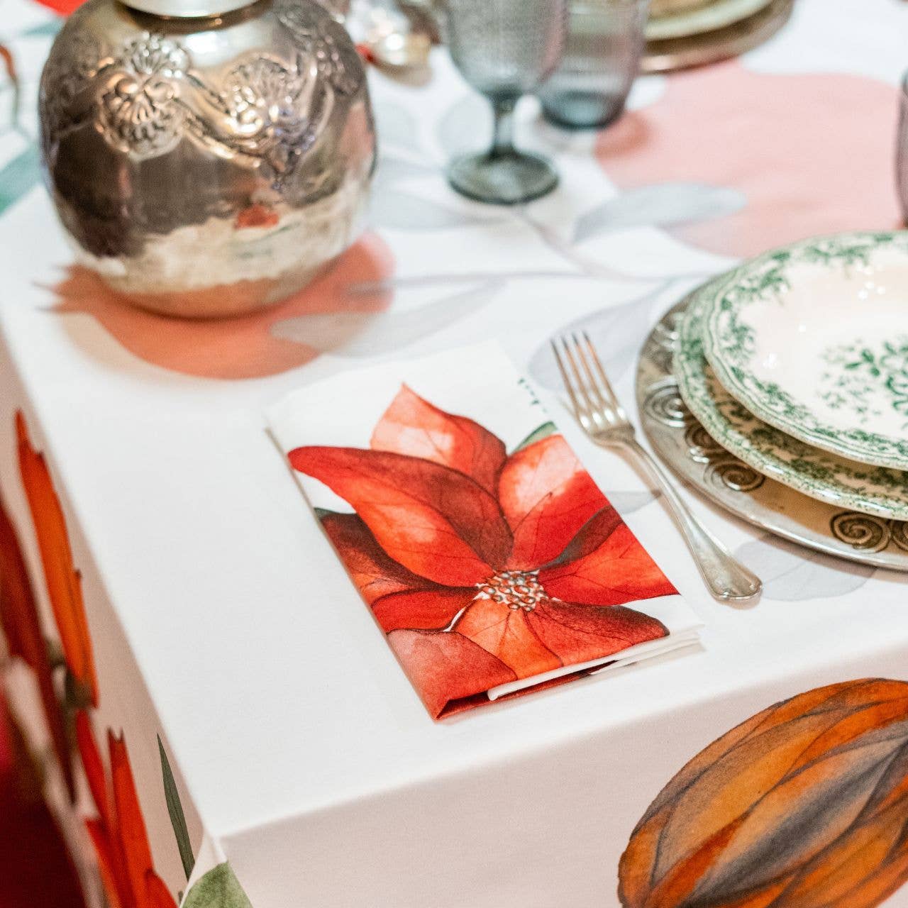 Set of 4 Napkins Satin «Grenade» 100% Made in Italy - The Napking