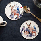 Buck wood and cork coasters with woodland print, view 4