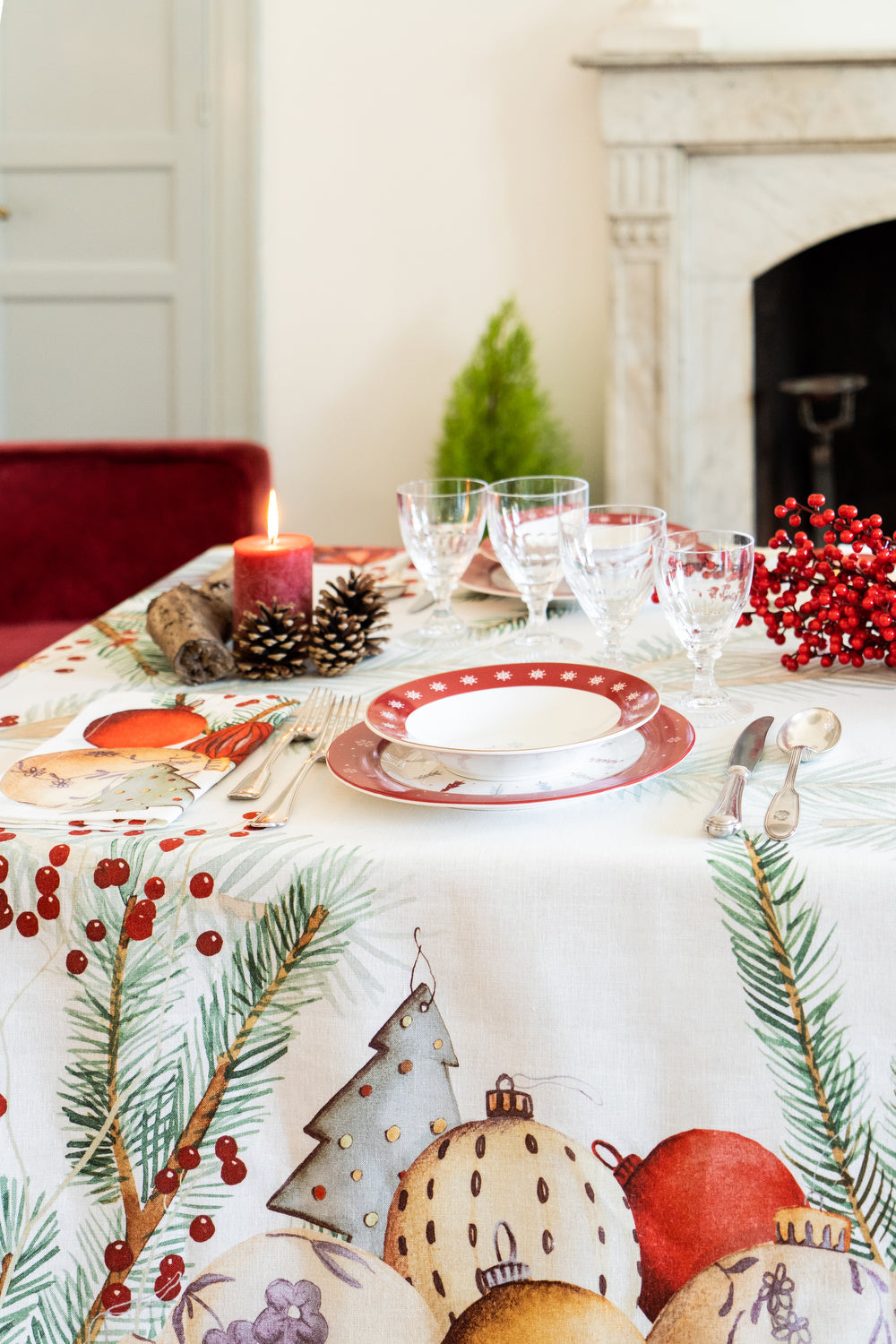 Linen Tablecloth «Jingle», 100% Made in Italy The Napking