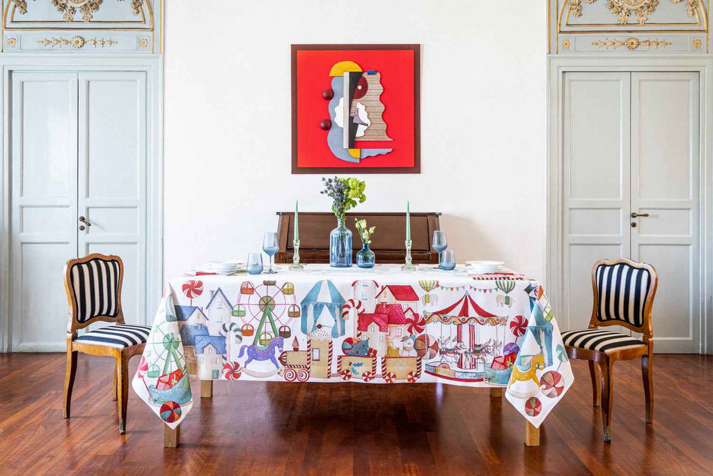 Linen Tablecloth Circus, 100% Made in Italy