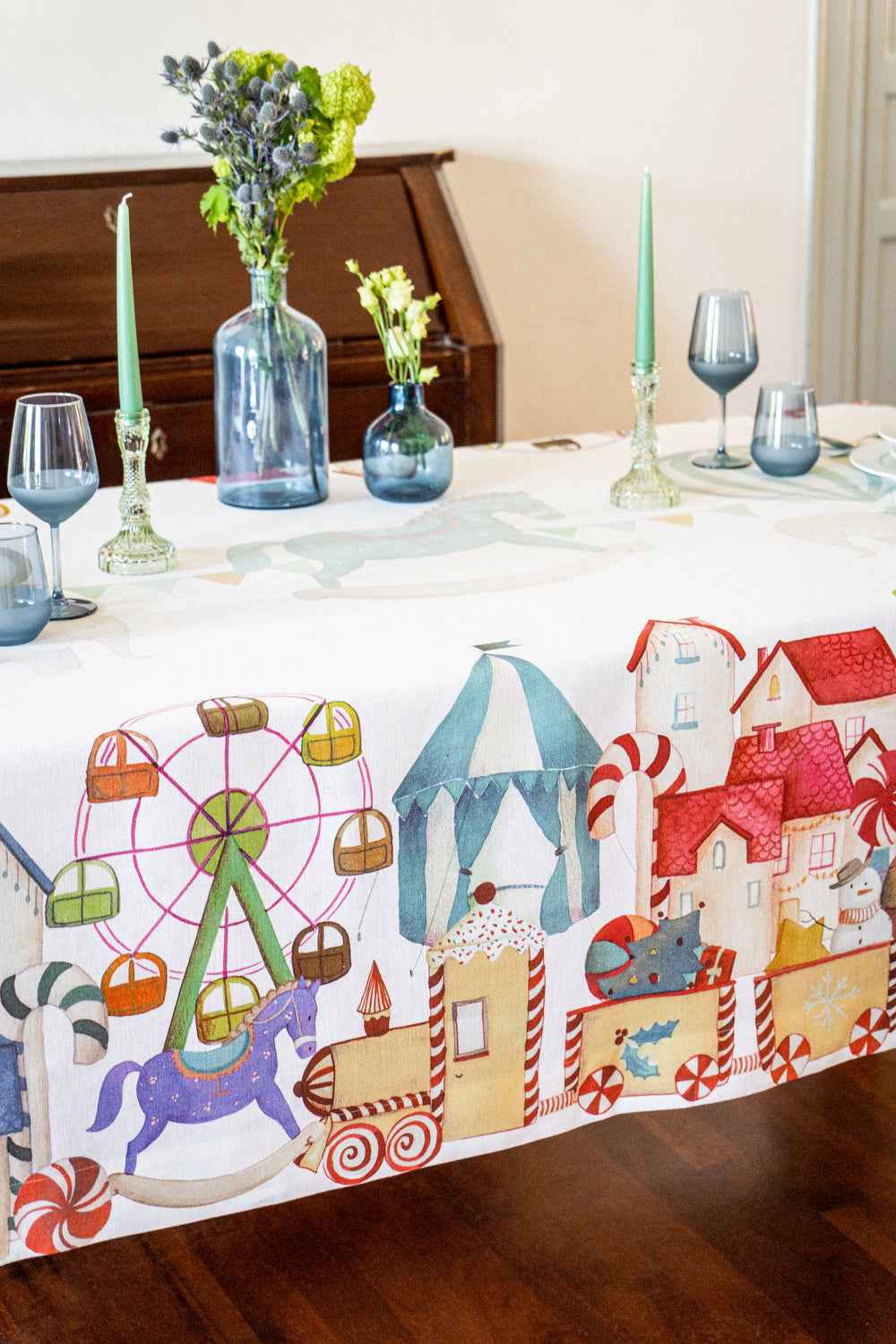 Linen Tablecloth Circus, 100% Made in Italy