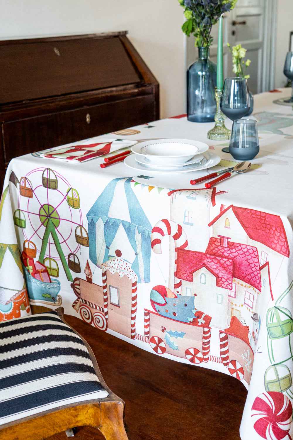 Linen Tablecloth Circus, 100% Made in Italy