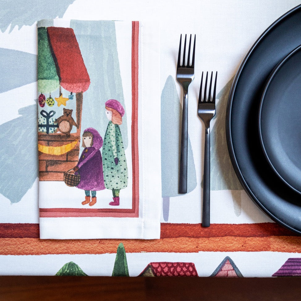 Set de 4 serviettes en satin de coton «Winterland» 100% Made in Italy The Napking