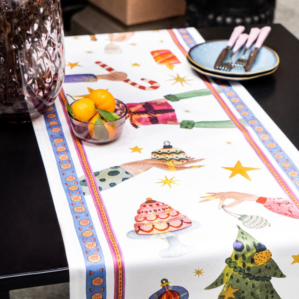 Cotton Satin Runner Xmas Party 100% Made in Italy – Italian Christmas The Napking