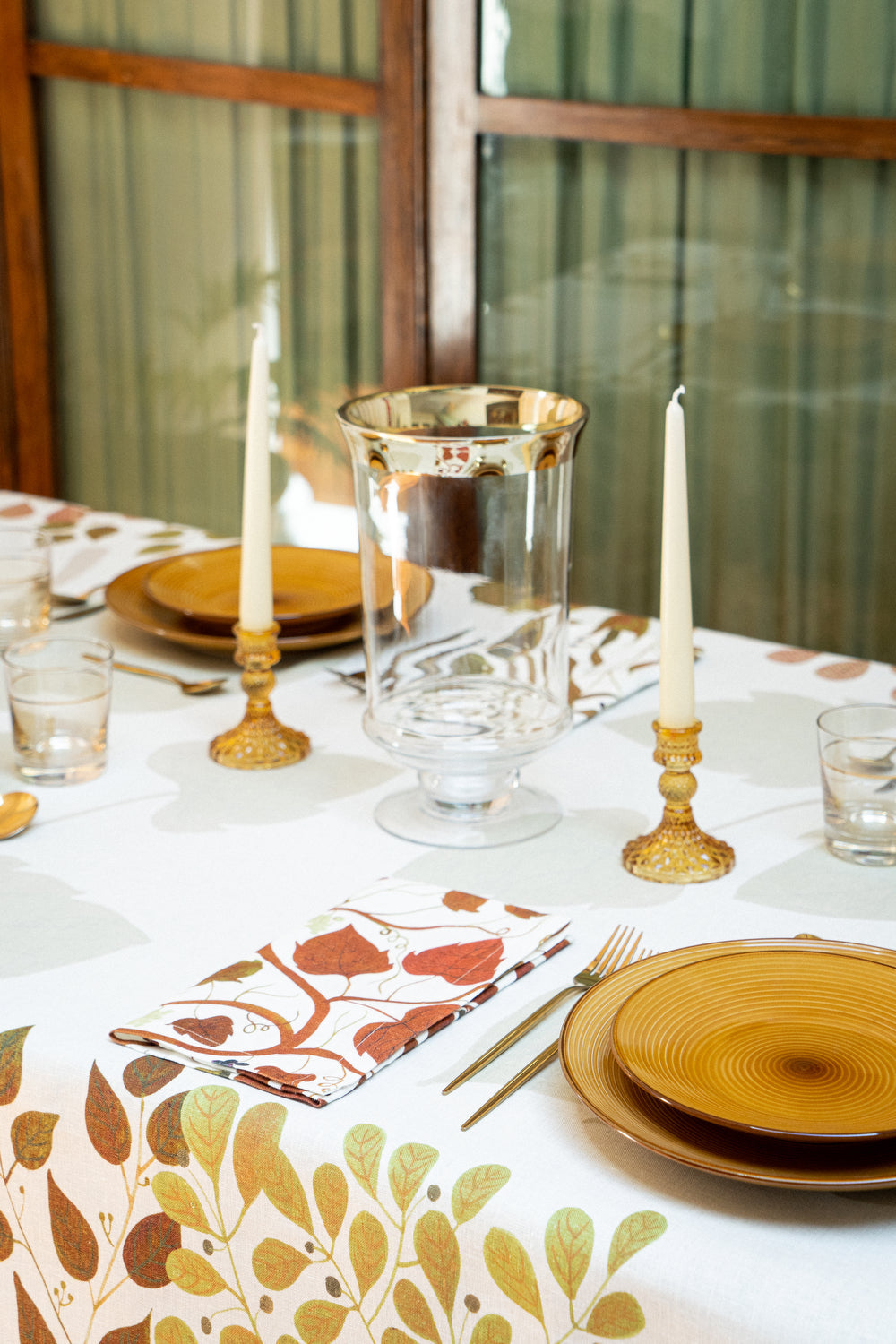 Linen Tablecloth Foliage, 100% Made in Italy The Napking