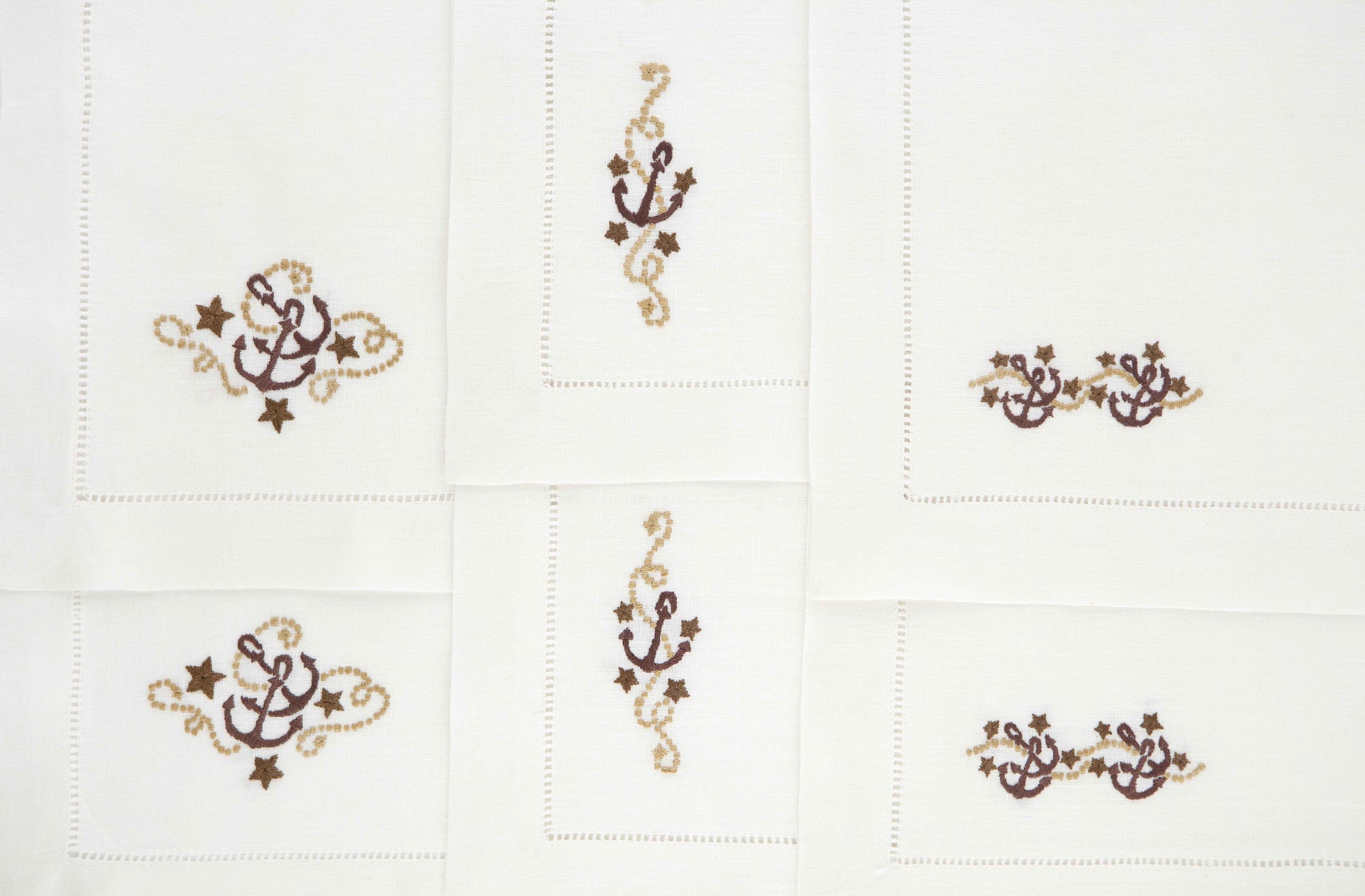 Ancore Set of 6 Hand-Embroidered Napkins 100% Linen