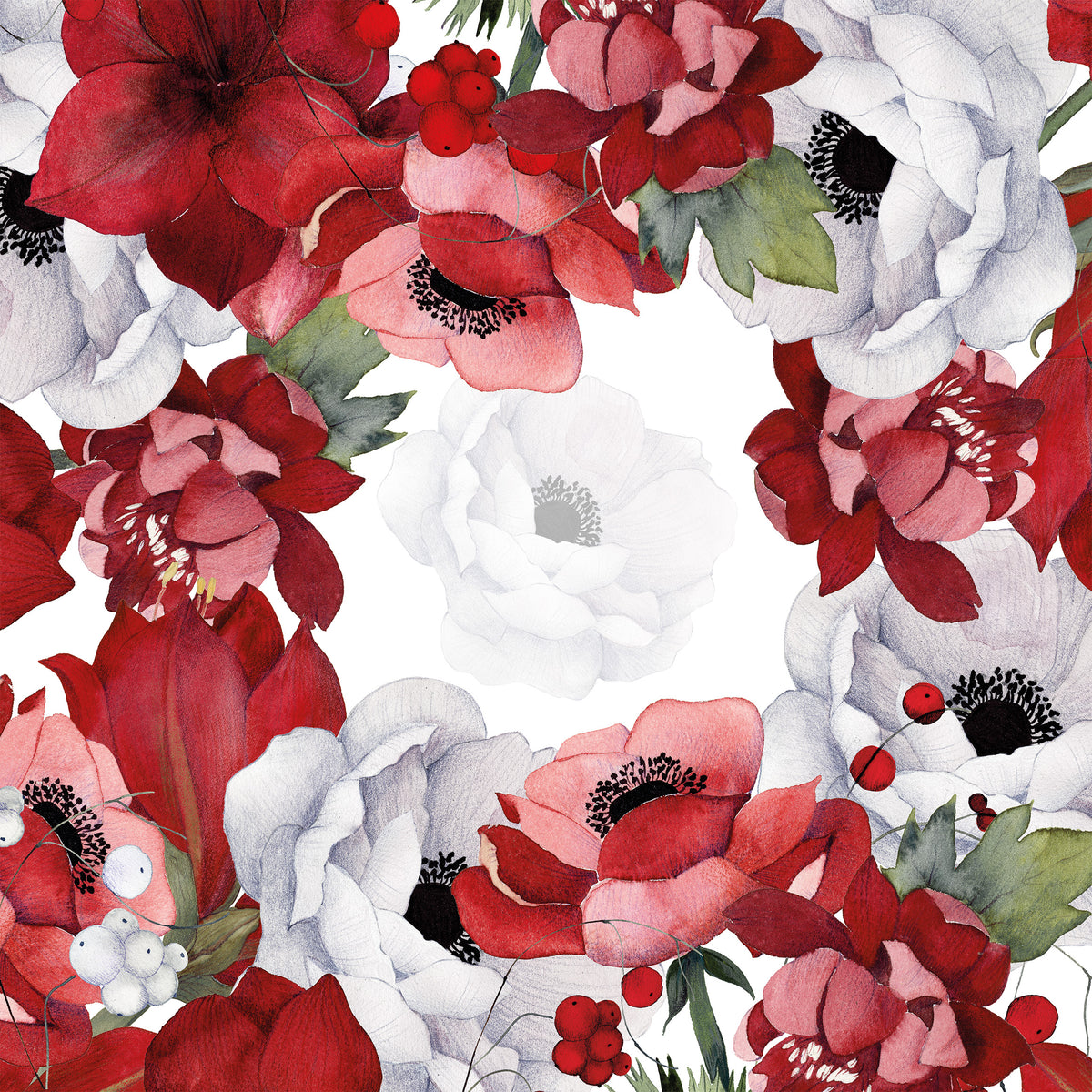 Anemoni lino puro mantel con digitally printed floral design, vista 2