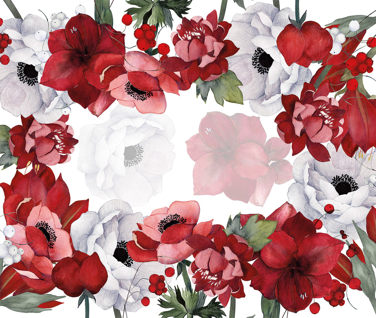 Anemoni lino puro mantel con digitally printed floral design, vista 4