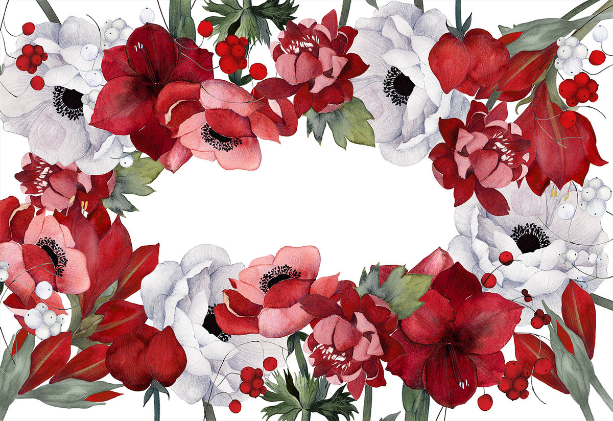 Anemoni lino puro mantel con digitally printed floral design, vista 5