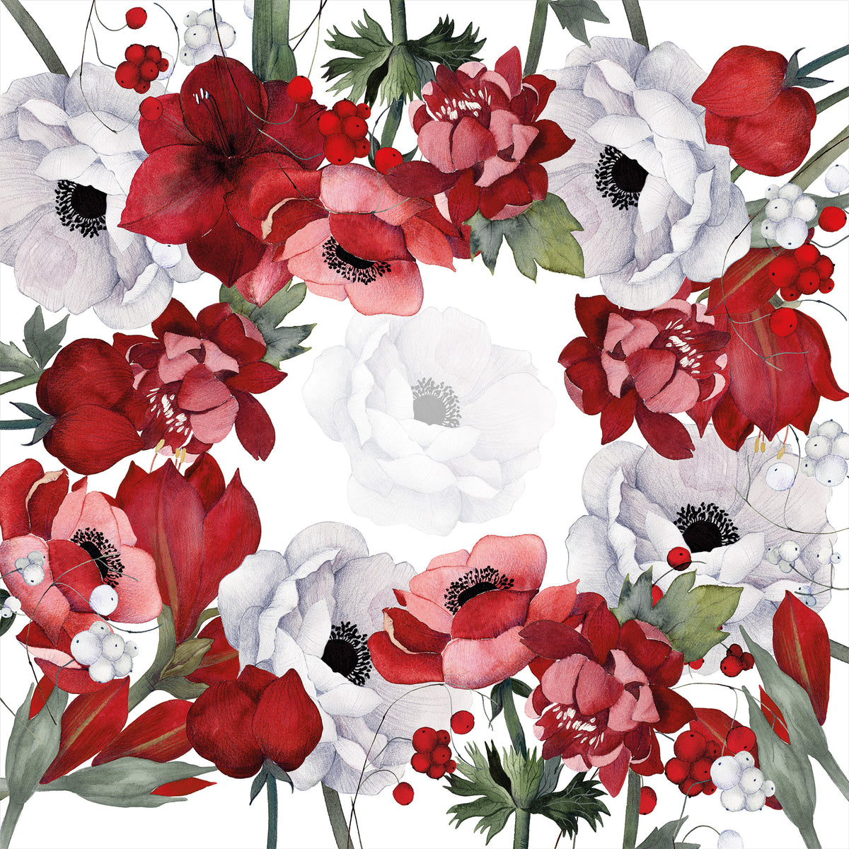 Anemoni lino puro mantel con digitally printed floral design, vista 6