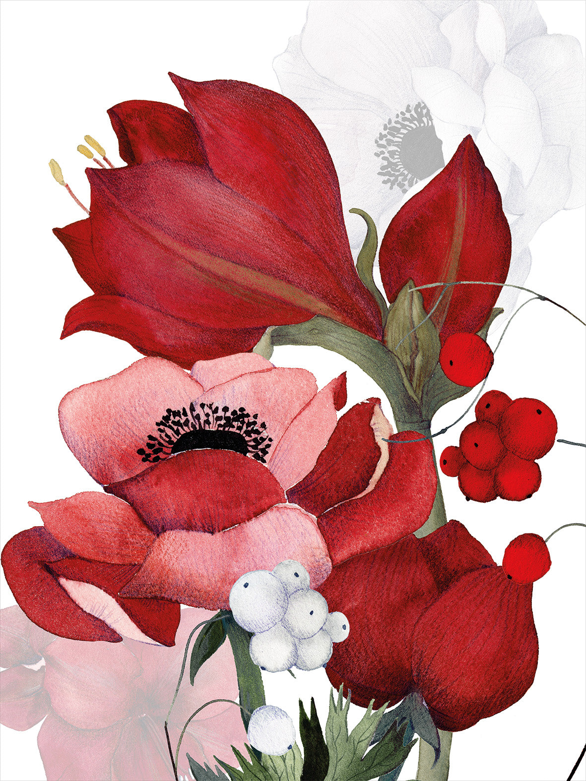 Anemoni pure linen kitchen towel with floral print, view 2
