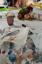 Buck set of four Pure Linen napkins with woodland print