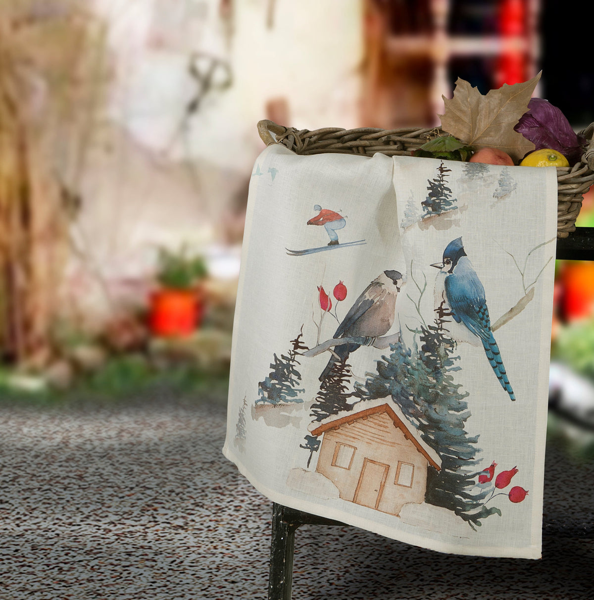 Buck lino puro paño de cocina con estampado de bosque, vista 4