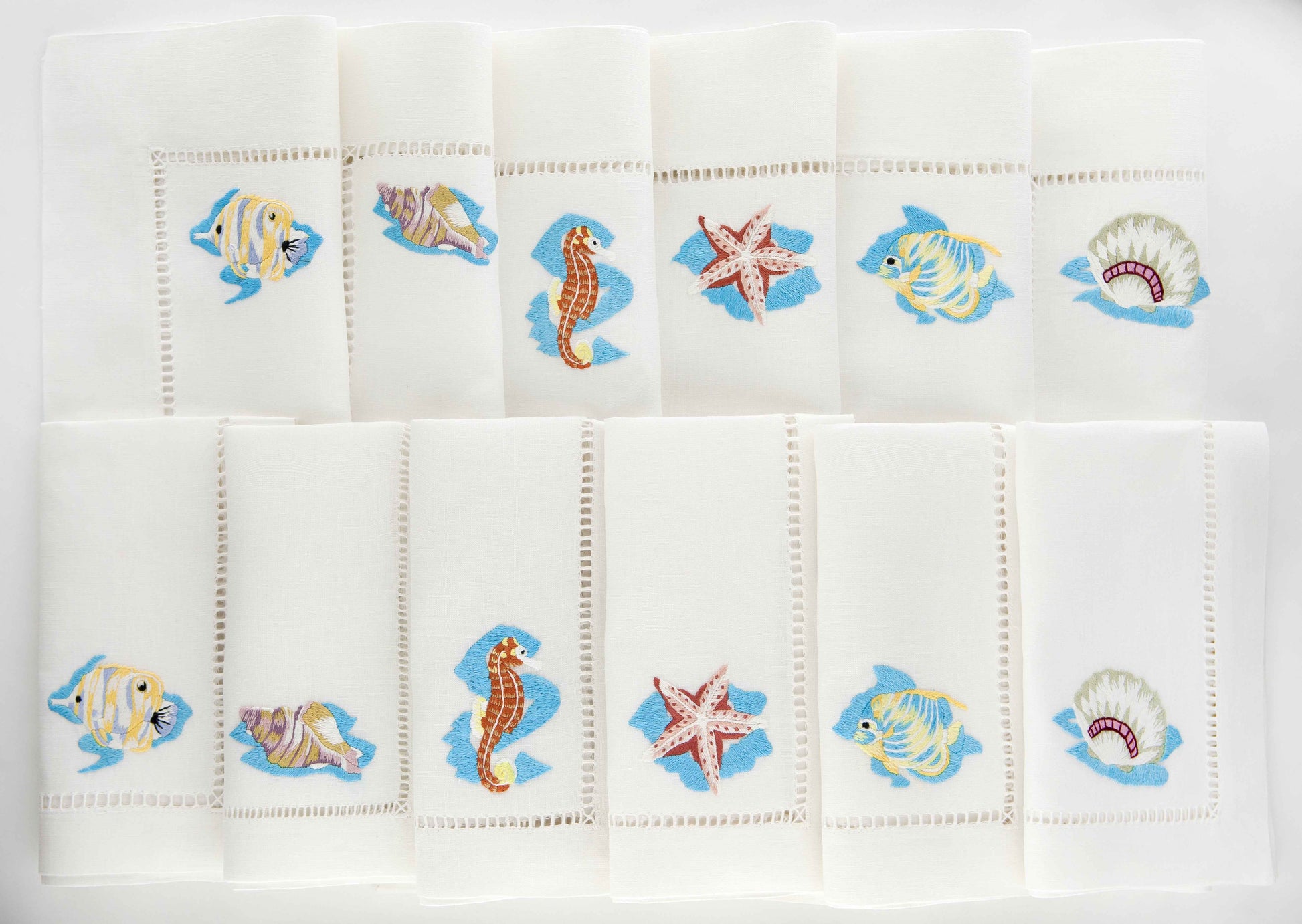 Barbados Deep Blue Set of 6 Placemats + 6 Hand-Embroidered Napkins