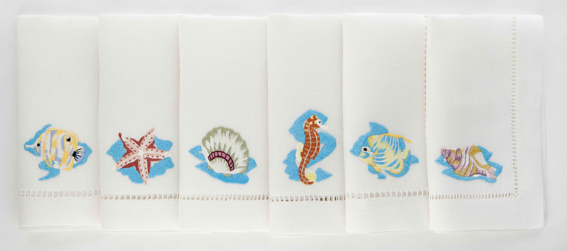 Barbados Deep Blue Set of 6 Hand-Embroidered Napkins