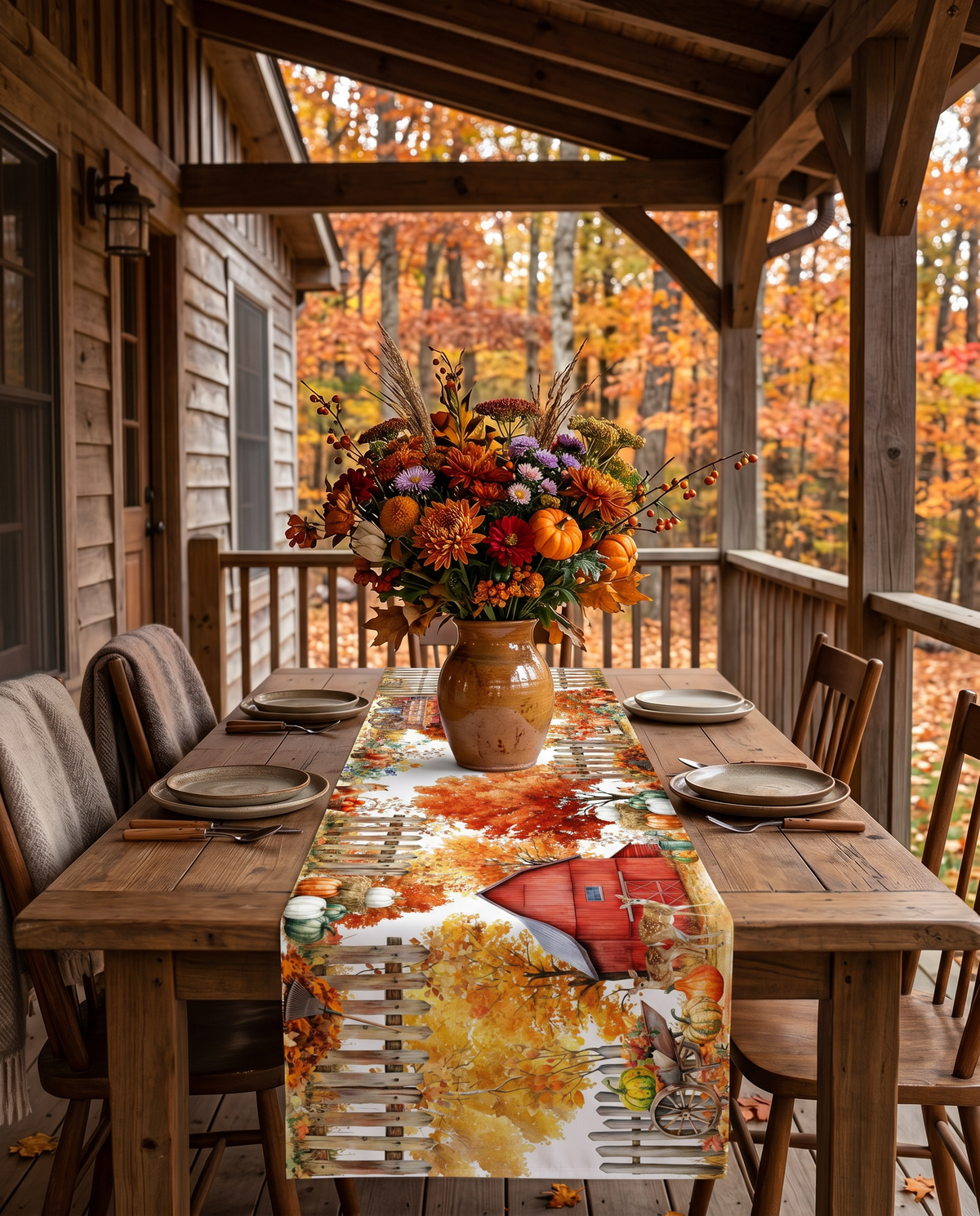 Betulla Pure Linen table runner with birch-inspired print