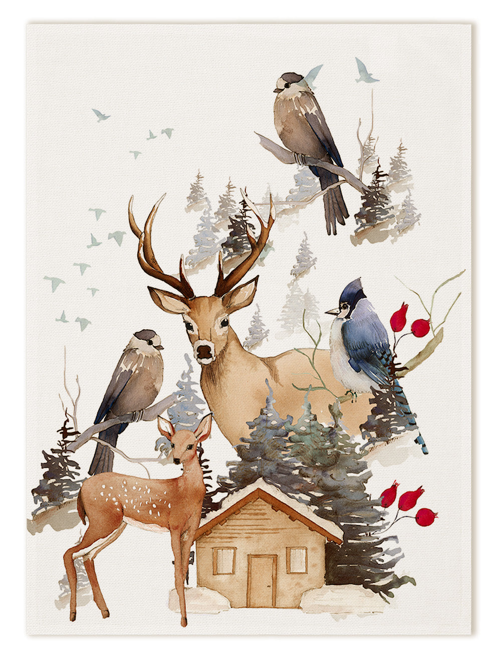 Buck lino puro paño de cocina con estampado de bosque, Paño de cocina Var.2