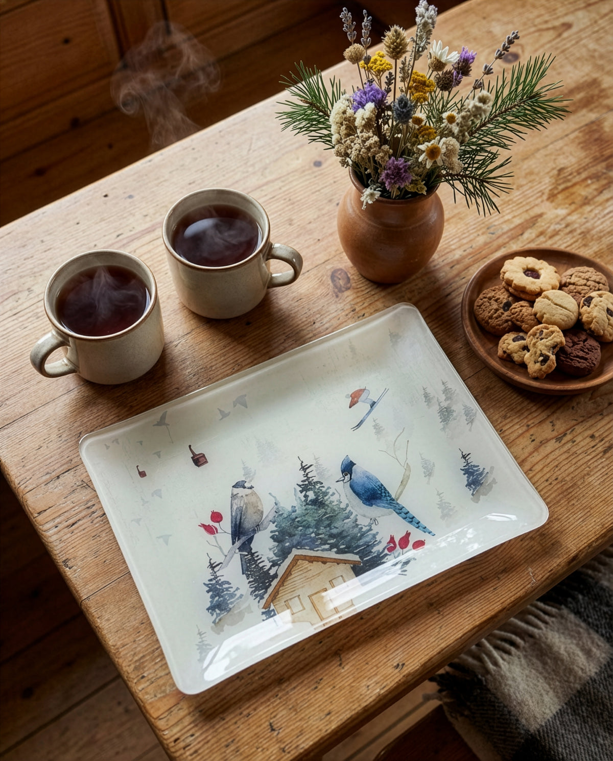 Buck acrylic tray with digitally printed linen, 54 × 43