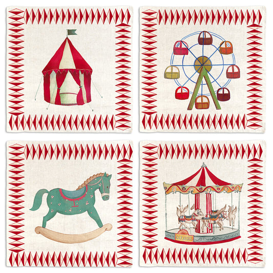 Set Of 4 Napkins «Circus» 100% Made in Italy