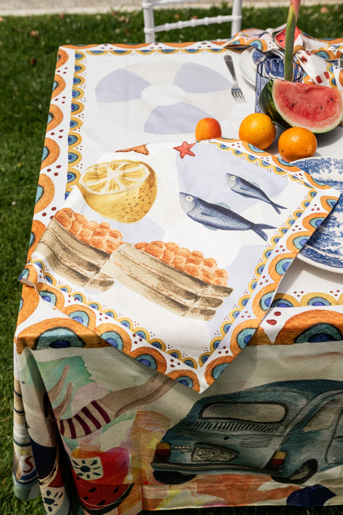Set aus 4 Servietten aus Baumwollsatin «Collage» 100% Made in Italy - The Napking