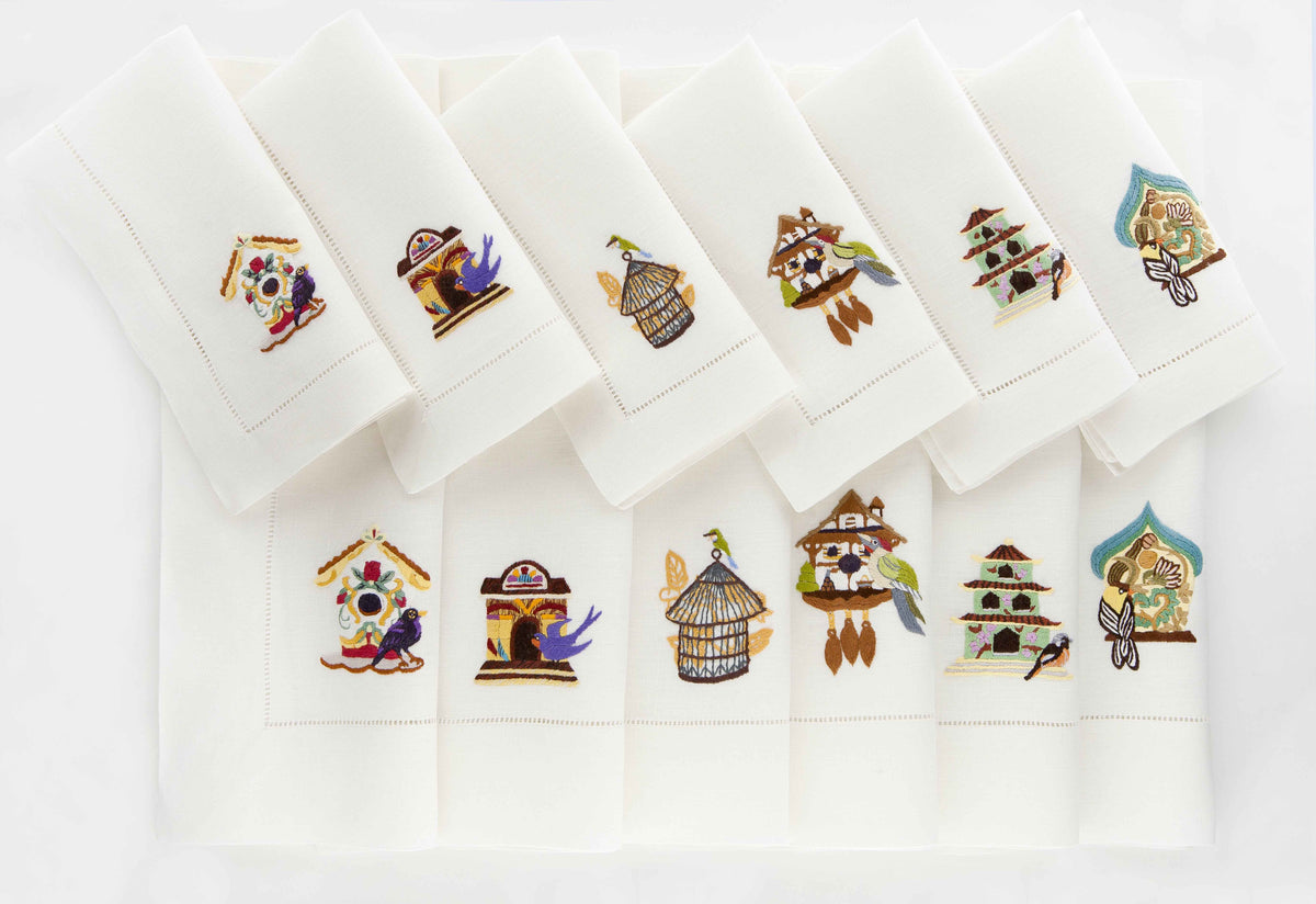 CouCou Set of 6 Hand-Embroidered Manteles individuales and 6 Servilletas