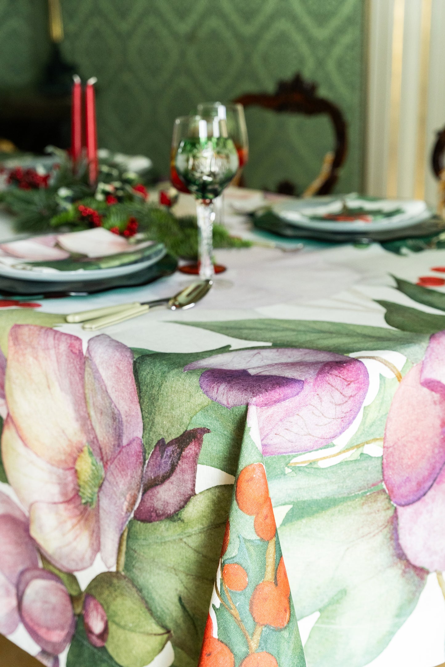 Linen Tablecloth «Helleborus» 100% Made in Italy