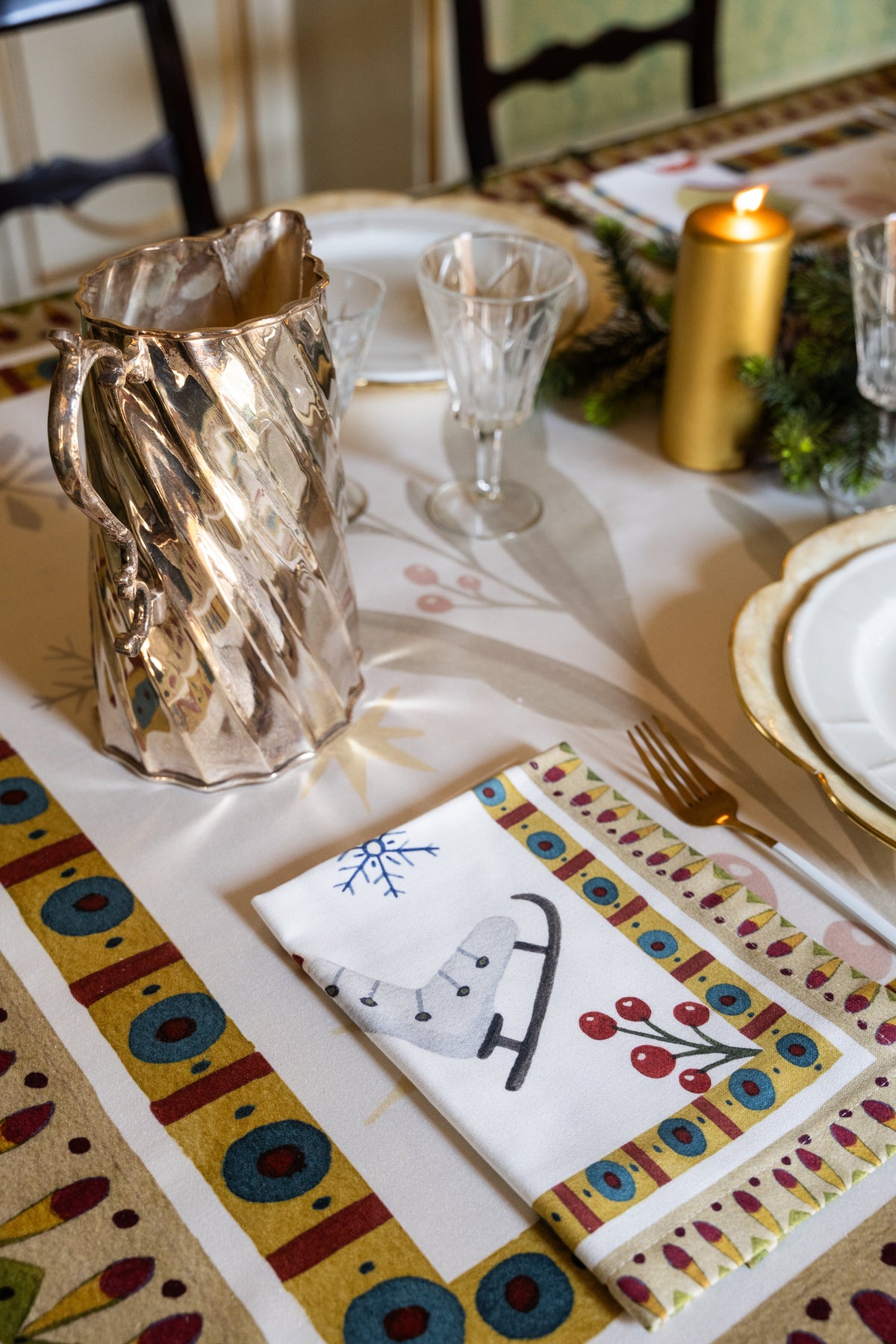 Set de 4 serviettes en satin de coton Winter Party 100% Made in Italy The Napking