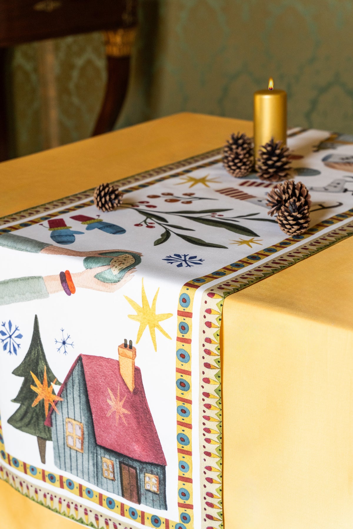 Chemin de table en satin de coton Winter Party The Napking