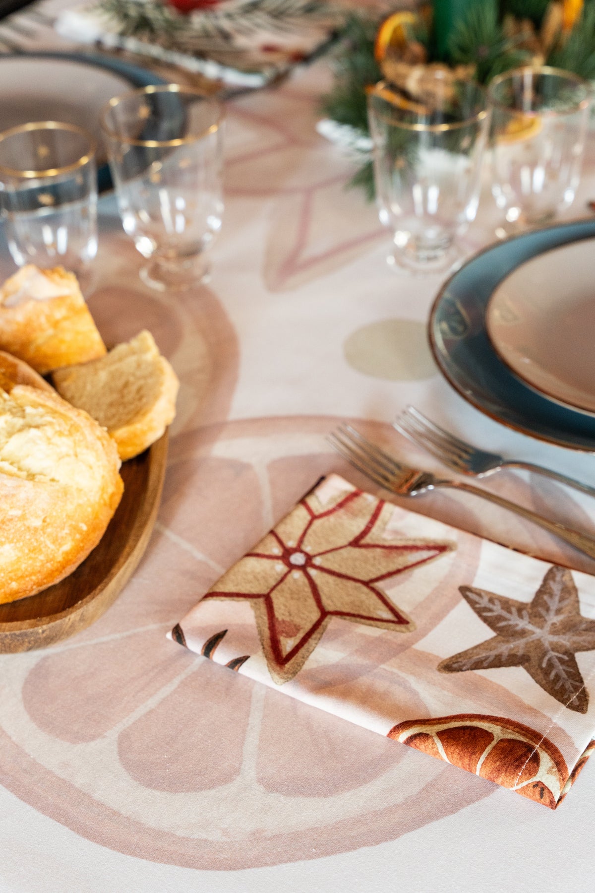 Satin Serviettes Xmas Tea 100% satin de coton - Noël italien The Napking