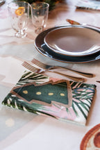 Xmas Tea set of four Cotton Satin napkins with tea-time Christmas print
