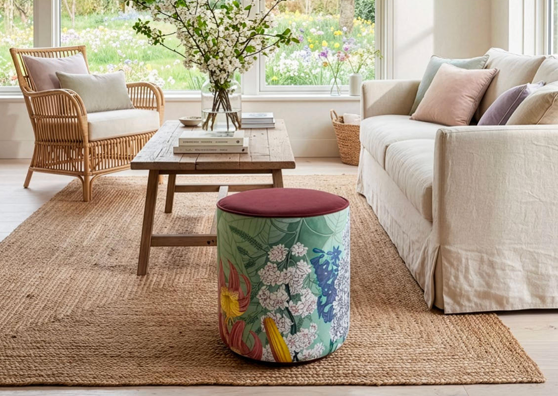 Dafne Chesterfield Pouf in Burgundy Velvet - Ø 48 x H 30 cm