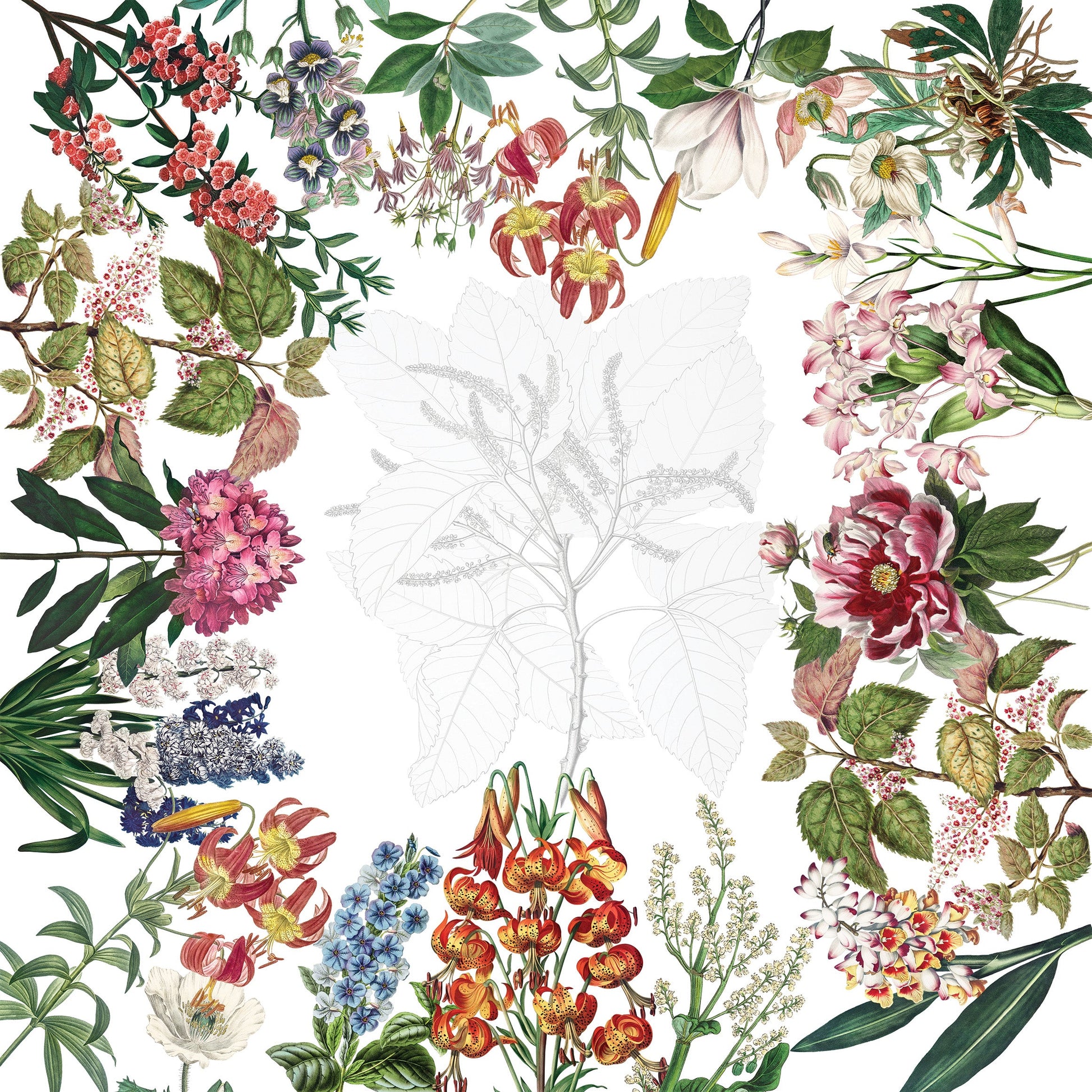 Dafne Pure Linen tablecloth with botanical print, 110 × 110 cm