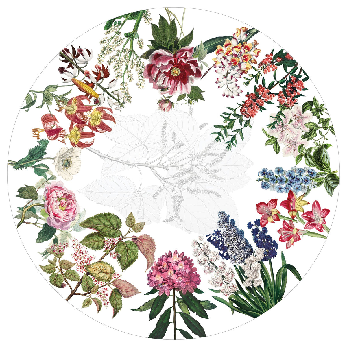 Dafne Pure Linen tablecloth with botanical print, 220 × 220 cm