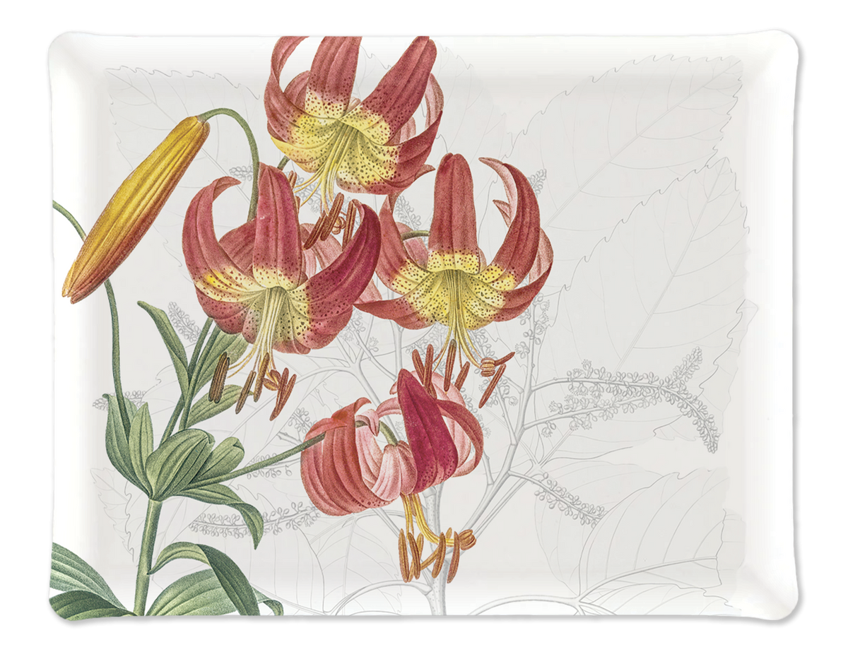 Dafne acrylic tray with digitally printed botanical linen, 46 × 36
