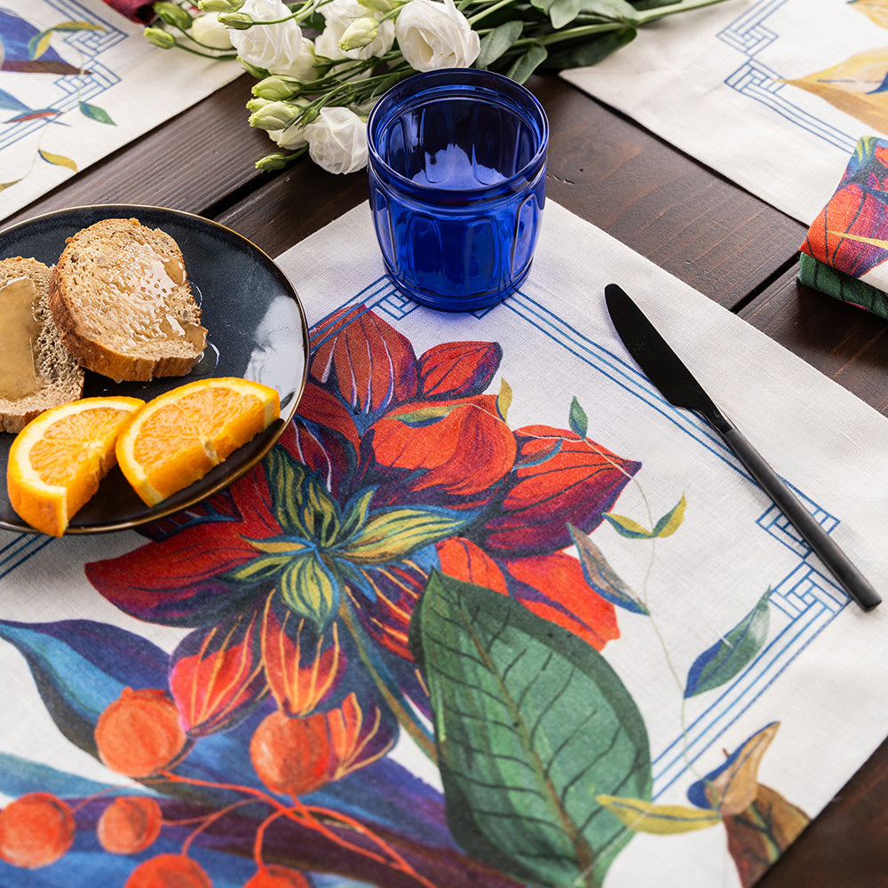 Set of 4 Placemats «Dahlia» Linen 100% Made in Italy The Napking