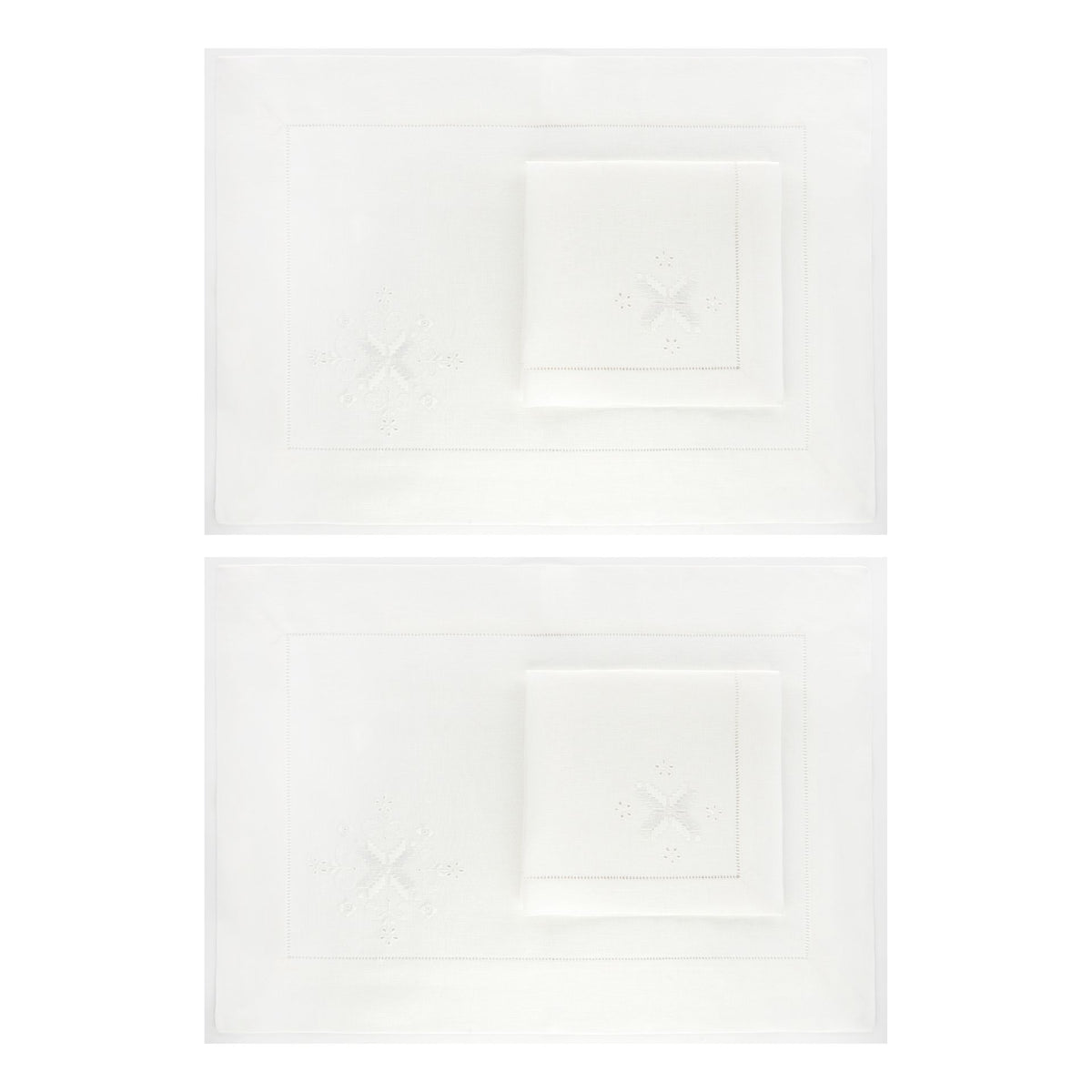 Darlington Lot de 2 sets de table et 2 serviettes brodés à la main 100% lin