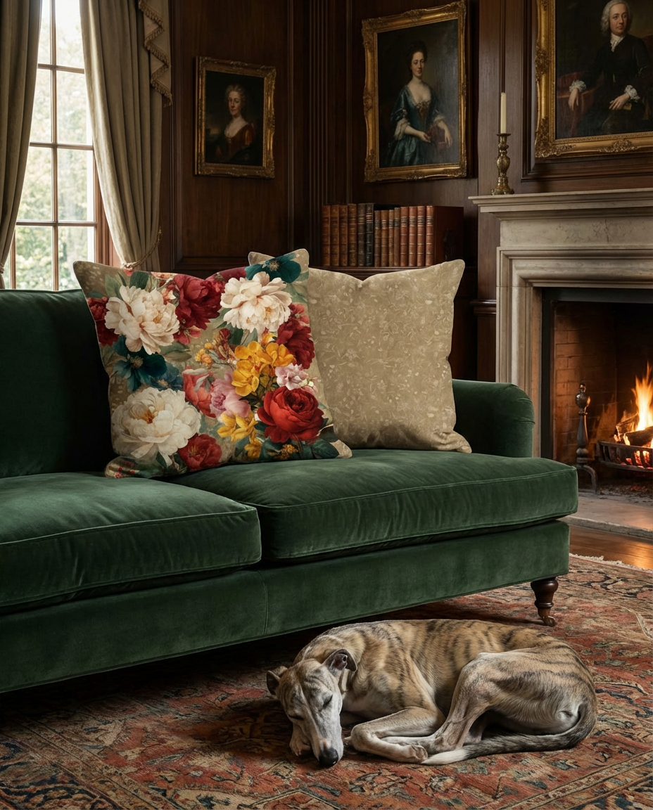 De Ronsard decorative velvet cushion with rose print