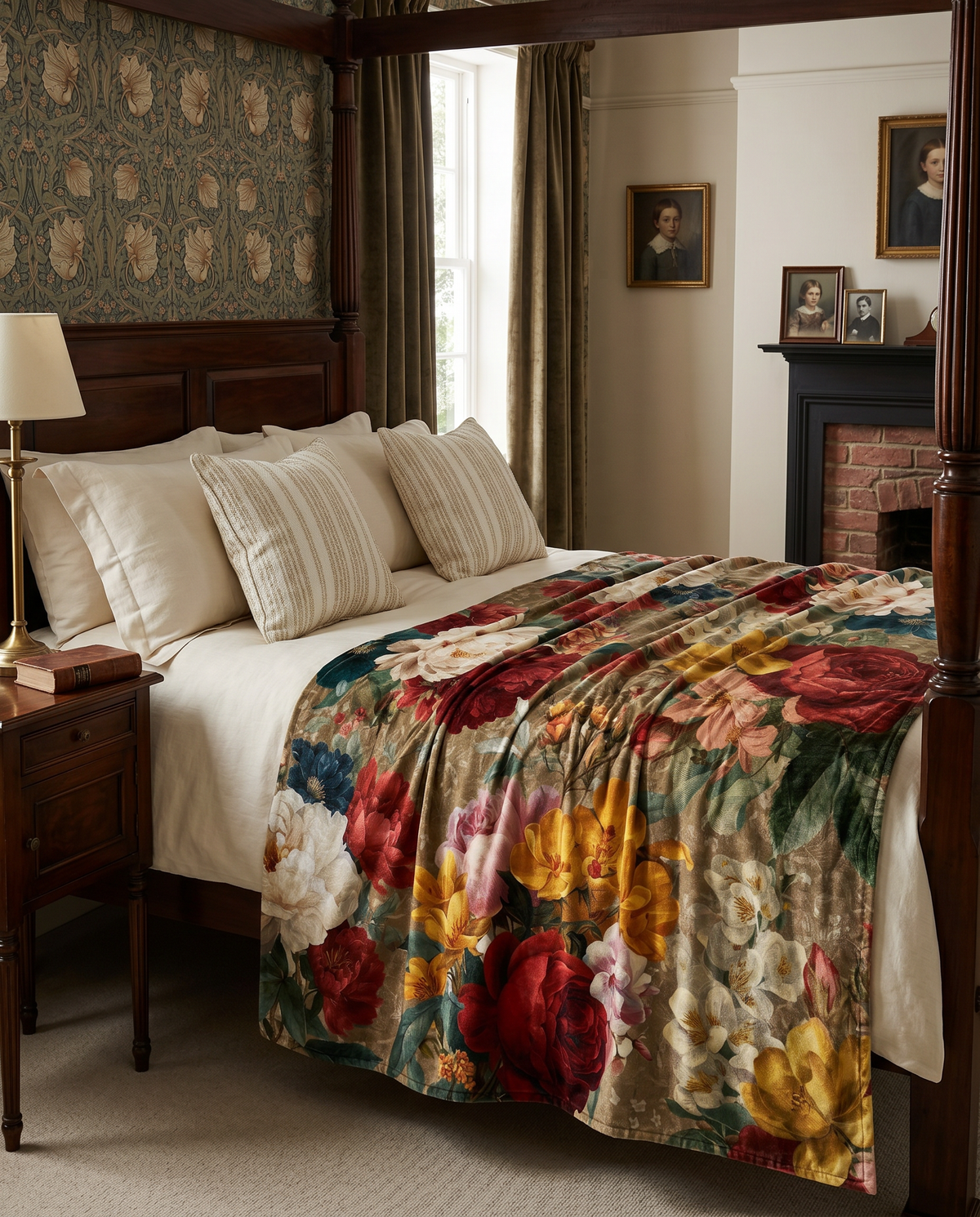 De Ronsard velvet throw blanket with floral rose print