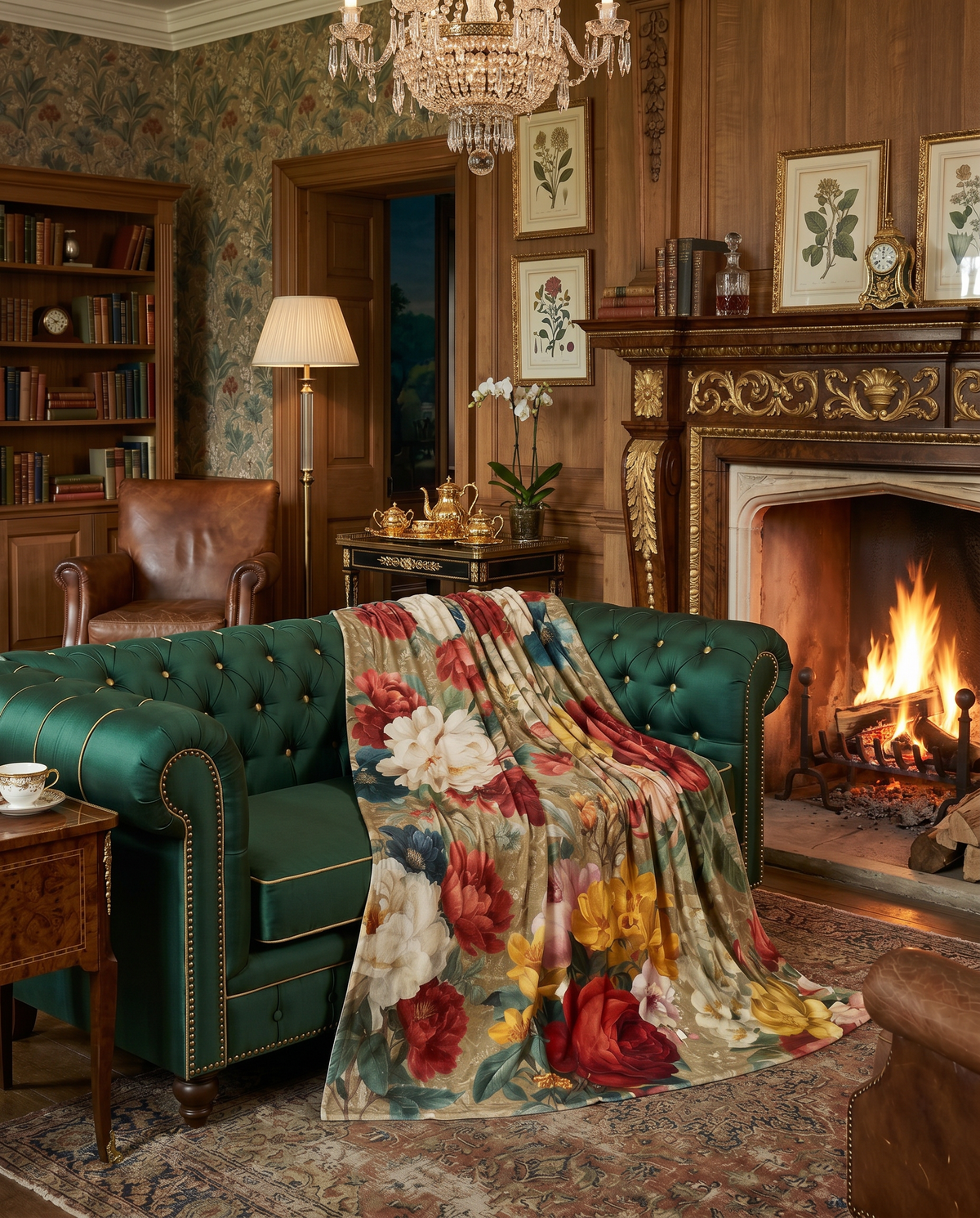 De Ronsard velvet throw blanket with floral rose print, view 3