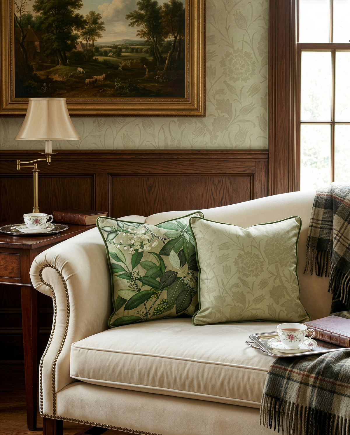 Hedycarya decorative velvet cushion with botanical print, view 4