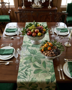 Hedycarya Premium Linen table runner with botanical print, view 4