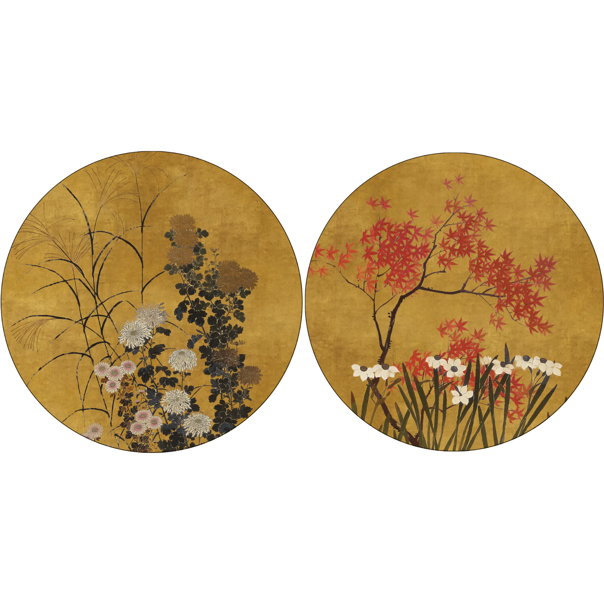 Eiji wood and cork coasters with illustrated graphic print