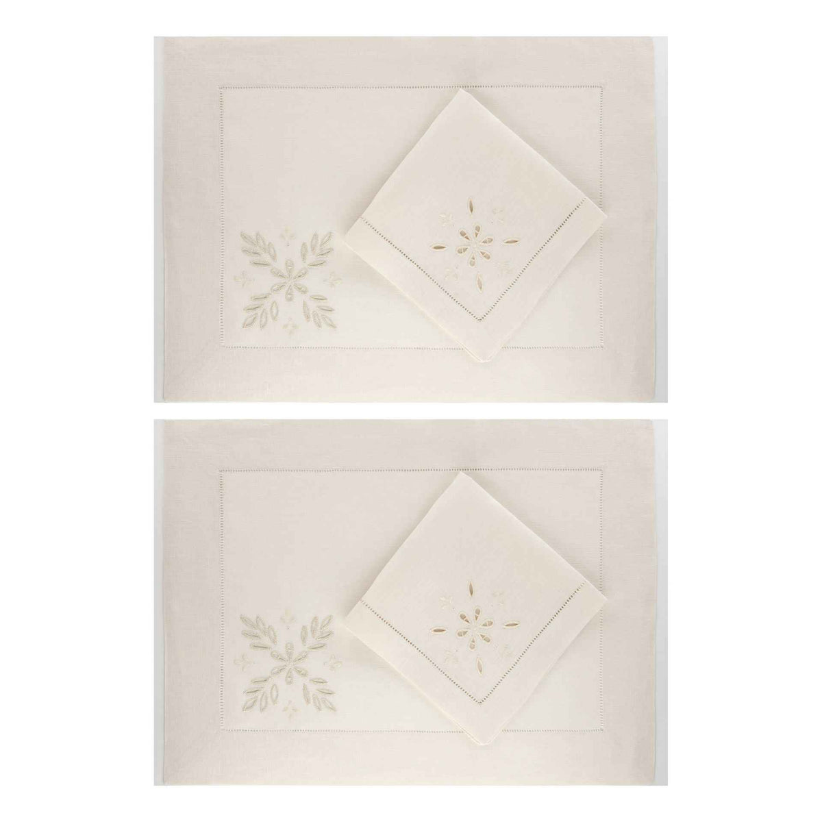 Elsa Set of 2 Hand-Embroidered Placemats and 2 Napkins 100% Linen