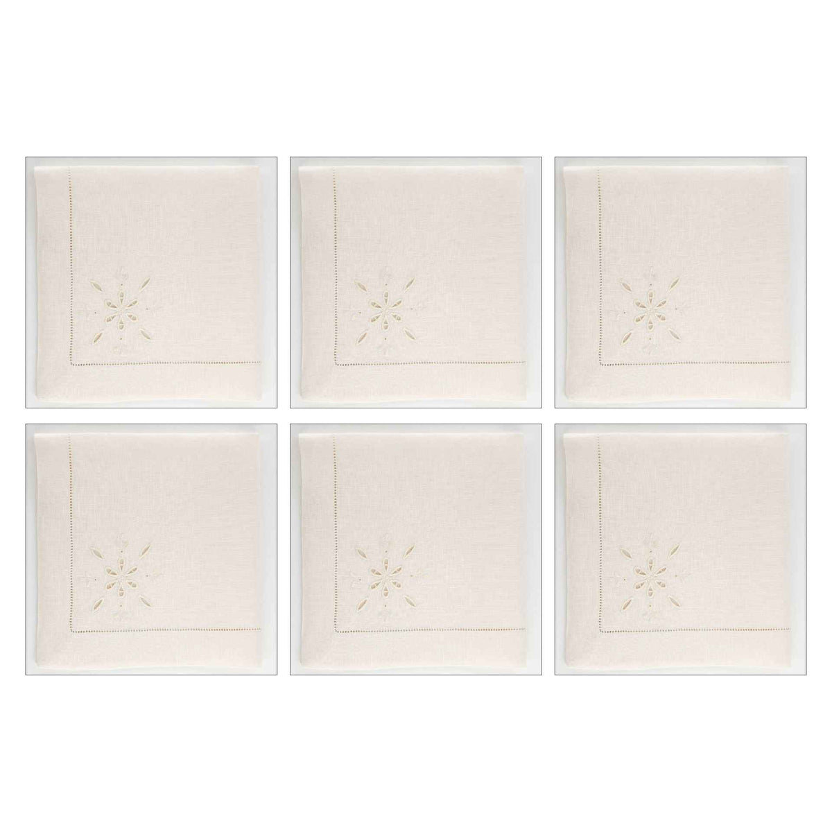Elsa Set aus 6 handbestickt Servietten 100% Leinen Ecru