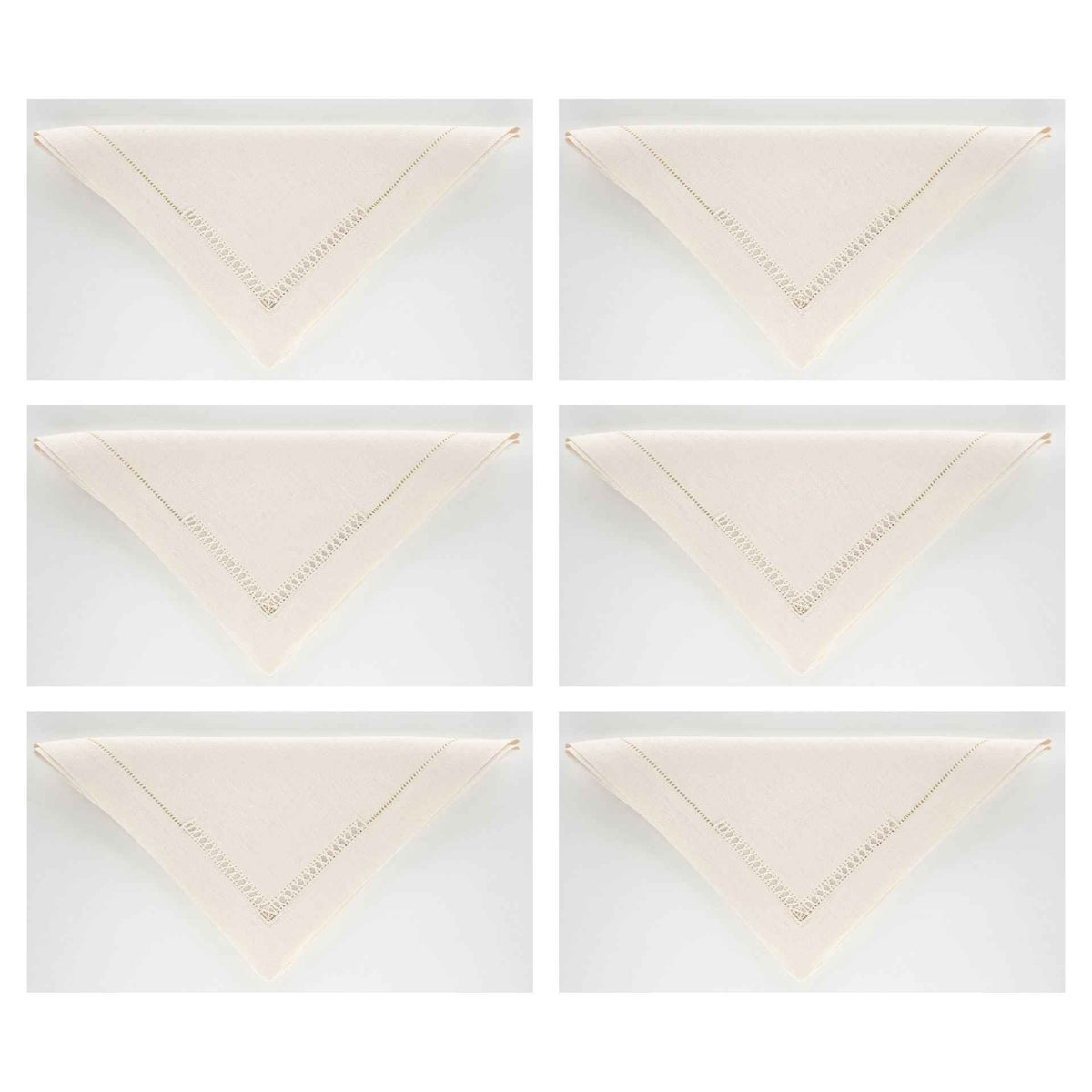 Elsie Set de 6 brodé à la main Serviettes 100% lin Ecru